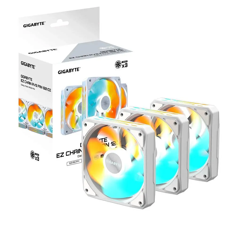 Вентилятор Gigabyte EZ Chain RVS Fan 120 Ice 3-Pack White (GP-GBT EZRVSFAN1203 ICE) - фото 3