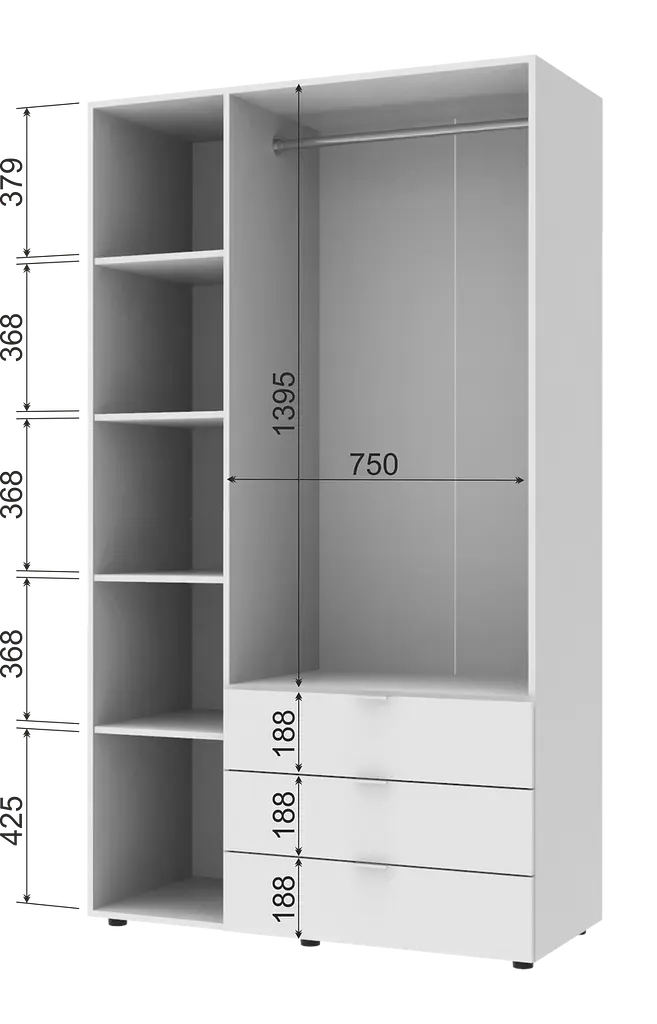 Шафа для одягу Doros Гелар розпашна комплект 2+3 ДСП 193,7х49,5х203,4 Білий (42002116) - фото 6