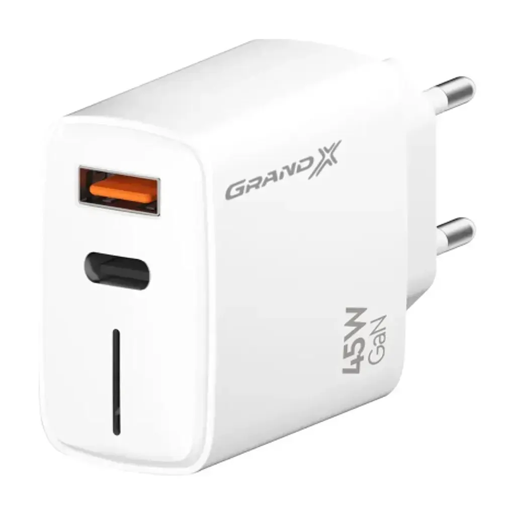Зарядний пристрій Grand-X GaN 1xUSB-C + 1xUSB QC3.0 45W white (CH-460W) - фото 7