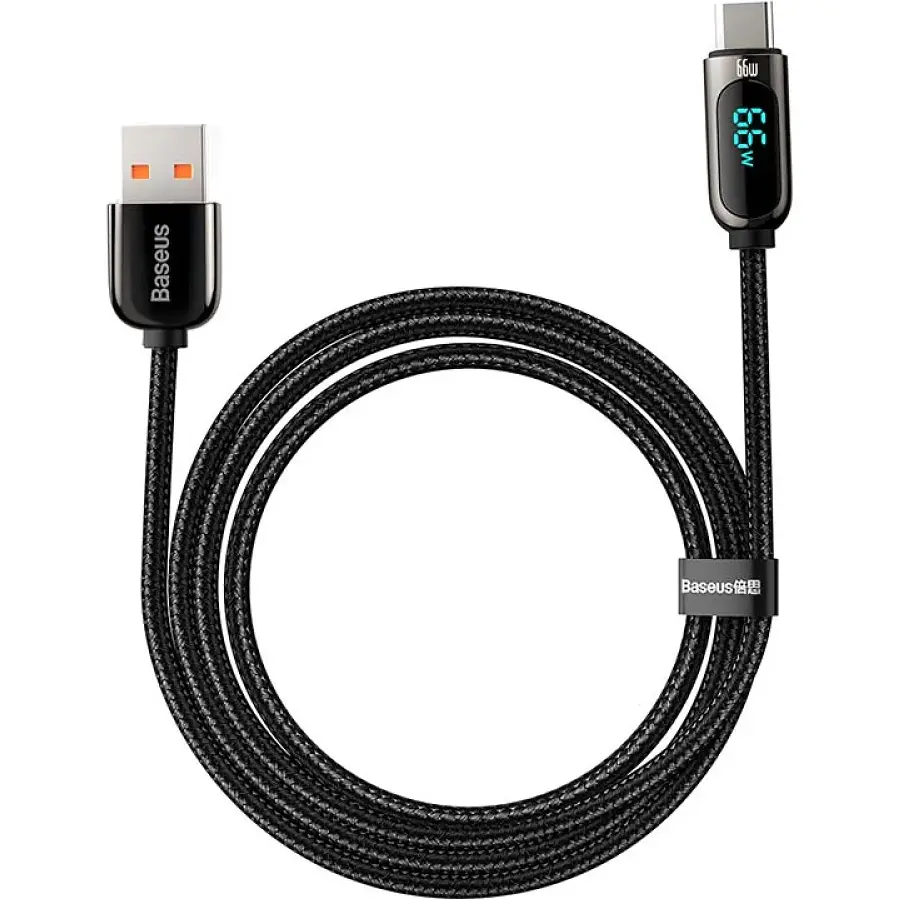 Кабель Baseus Display Fast Charging USB-A to USB-C 66W 2m Black (CASX020101) [113824] - фото 2