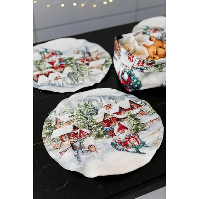 Салфетка Прованс Снежная зима гобеленовая с велюром D-35 см (36442) - фото 3