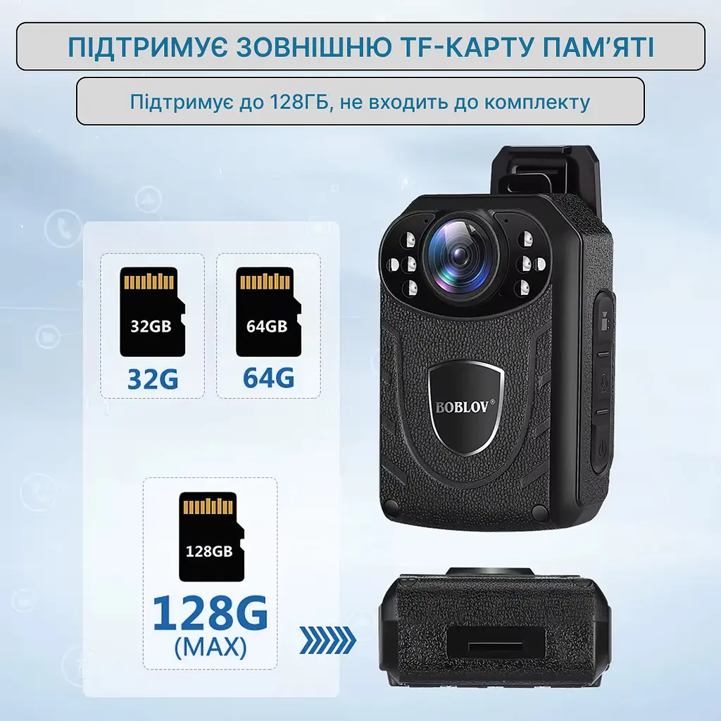 Нагрудний відеореєстратор BOBLOV KJ21 2K 1296P IP66 з потужним акумулятором та широким функціоналом, кутом огляду 140° - фото 6