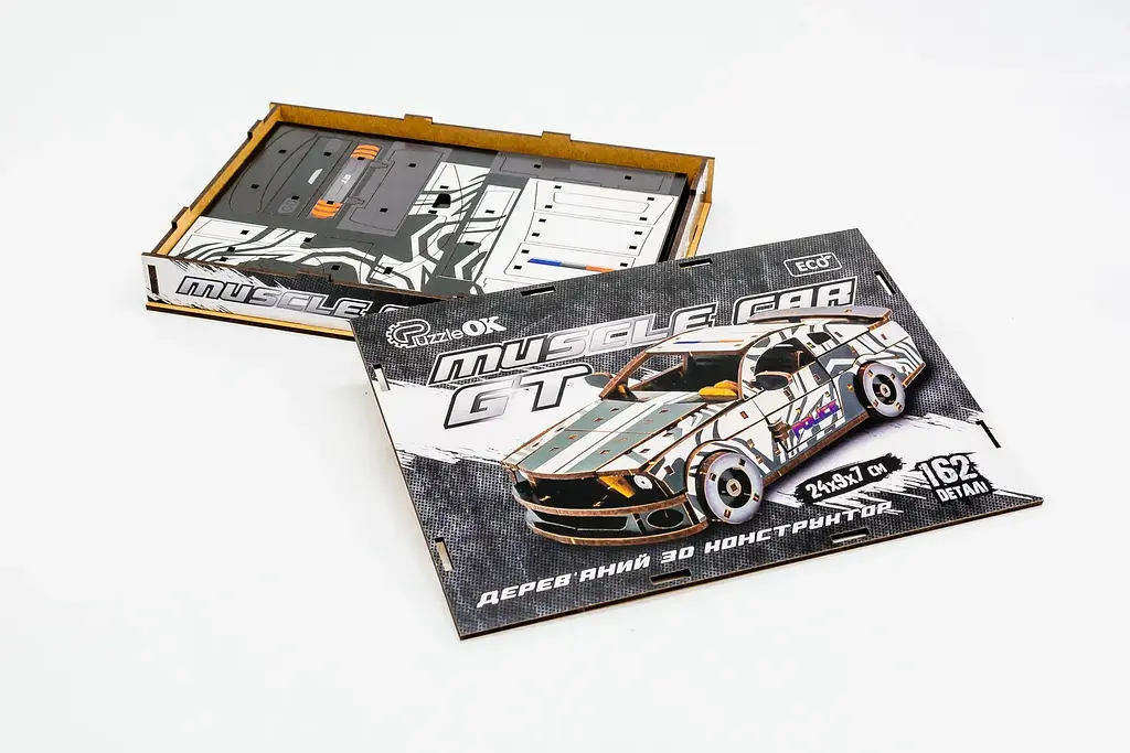 Дерев'яний 3D конструктор Поліцейська машина Muscle Car GT (біла) - фото 6