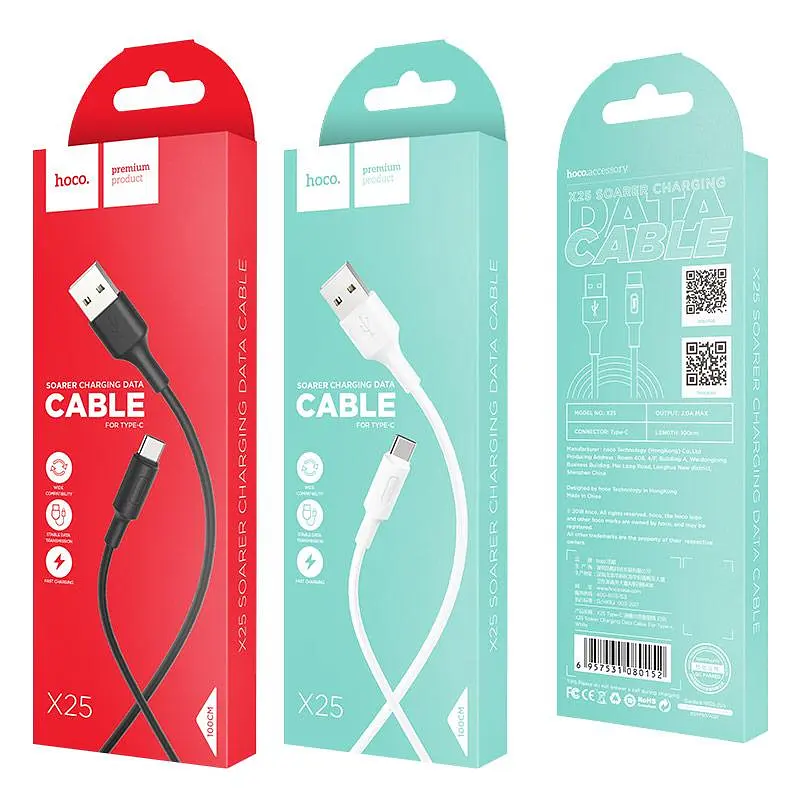 Кабель HOCO X25 USB to Type-C 2A, 1m, PVC, PVC connectors, білий - фото 3