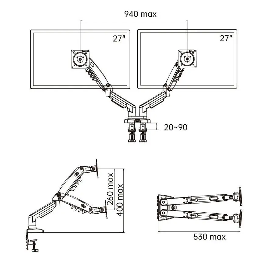 Кронштейн для монітора NB F160 17-27", Білий, настільне кріплення для двох моніторів North Bayou - фото 6