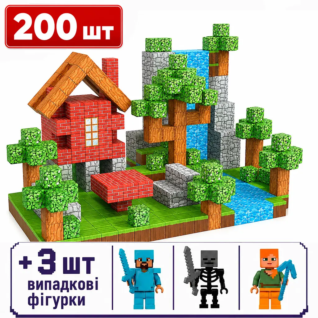 Магнітний конструктор Minecraft 200 шт по грі Майнкрафт Цегляний будинок Mk001002.2 - фото 3