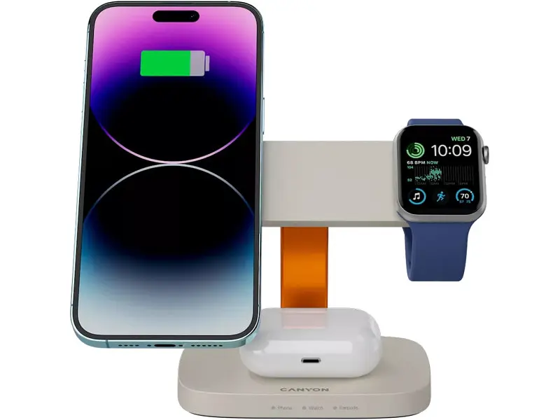 Бездротовий зарядний пристрій Canyon Hexagon WCS-310 Wireless Charging Station Light Gray/Orange (CNS-WCS310LGOR) - фото 5