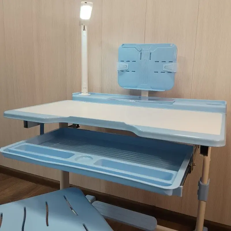 Дитяча парта зі стільцем регульована з лампою та підставкою для книг Синій - фото 2
