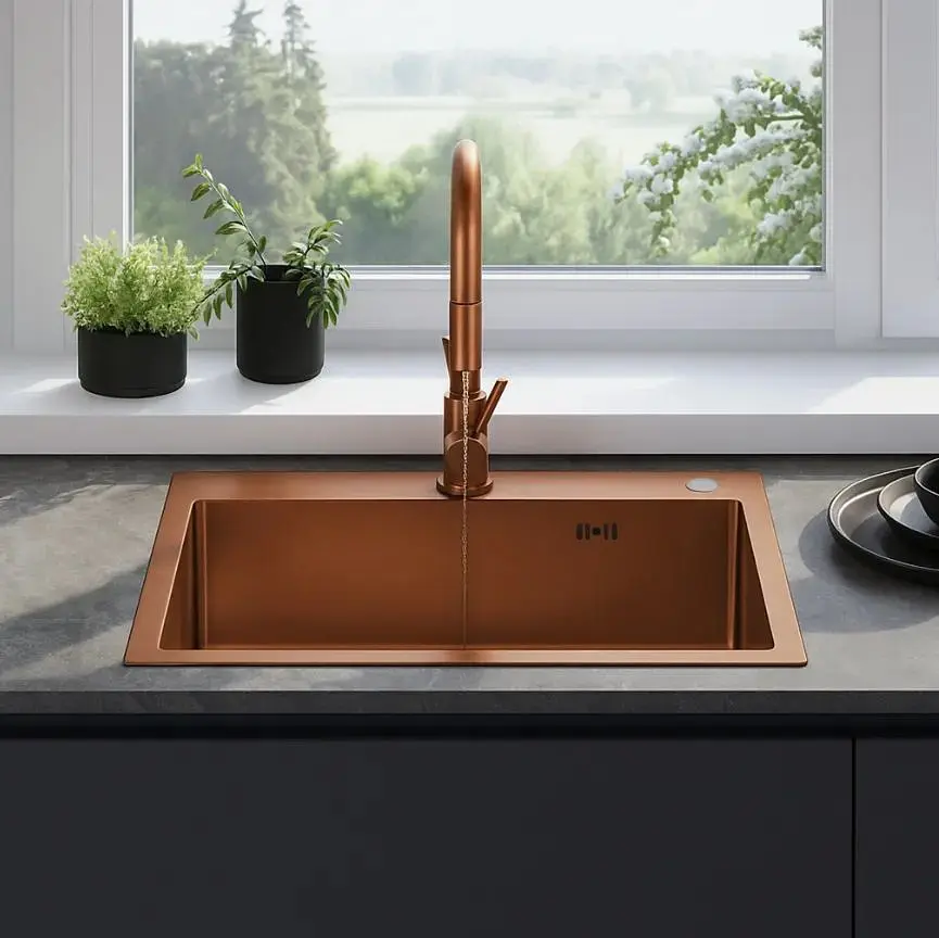 Кухонна мийка Rea Liam 580x450x185 мм brushed copper ZLE-06050 - фото 2
