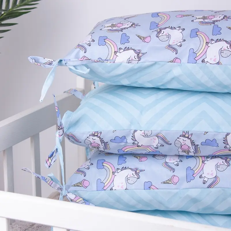 Защитная подушка-борт MirSon Kids Time 18-0006 Rainbow Unicorn, синяя, 4 шт. - фото 7