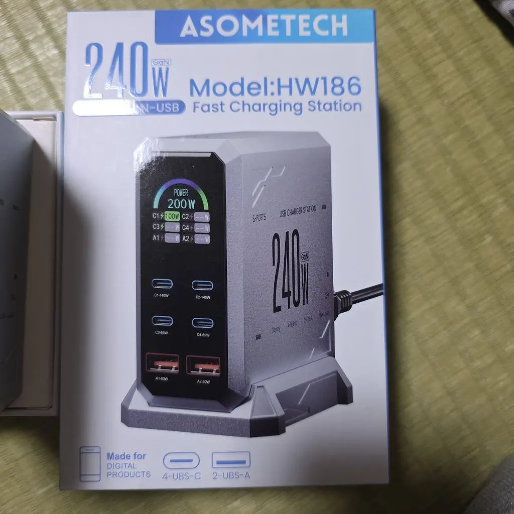 Зарядний адаптер - станція хаб живлення Asometech HW186 6-в-1 GaN 240W USB Type-C 6 портів - фото 8