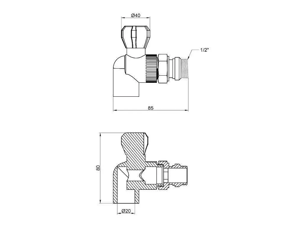 Кран PPR радіат. Кутовий Thermo Alliance 1/2" 20мм 20х1/2"З для радіаторів (DSW431) - фото 2