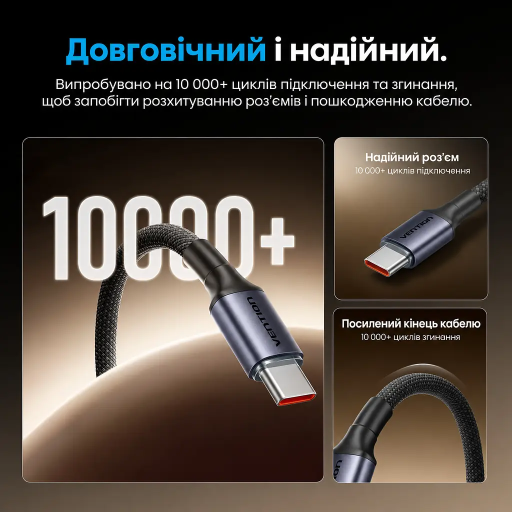 Кабель Vention TSGBF USB-C - USB-C PD 100 Вт 1 м чорний (TSGBF) - фото 8