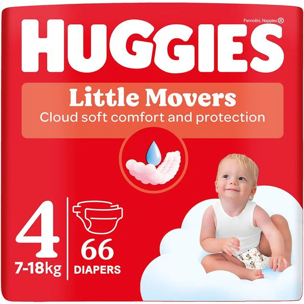 Набор подгузников Huggies Little Movers 4 (7-18 кг) 132 шт. (2 п. x 66 шт.) - фото 2