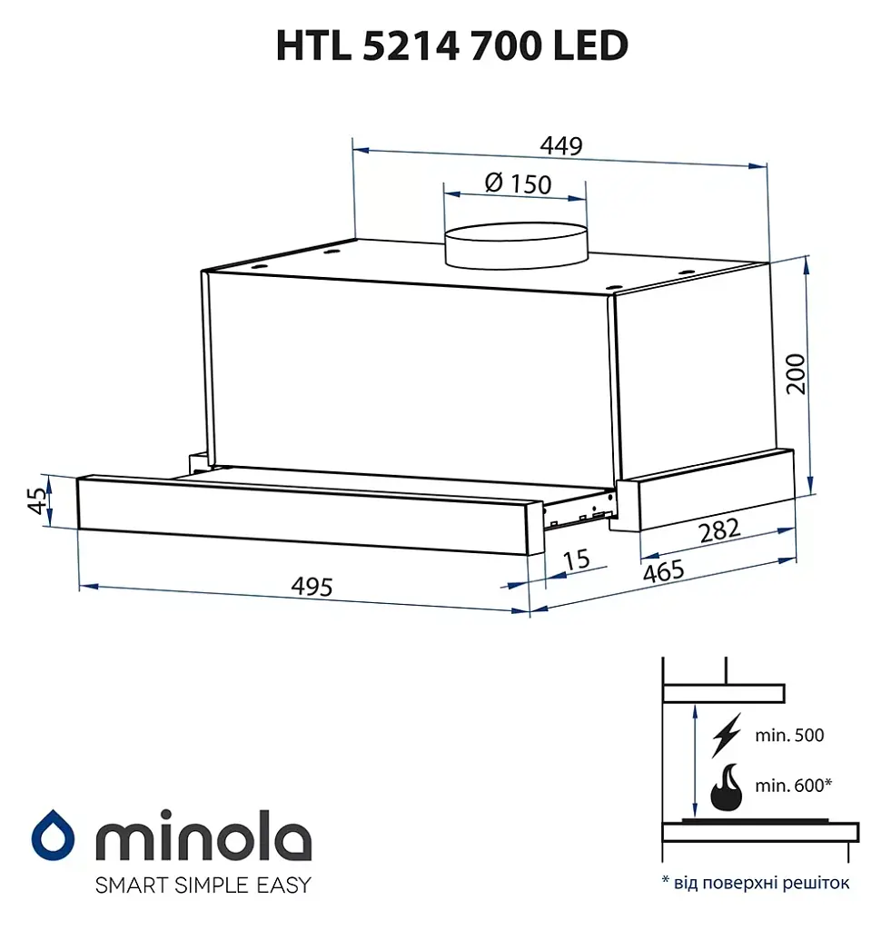 Витяжка телескопічна Minola HTL 5214 WH 700 LED - фото 11