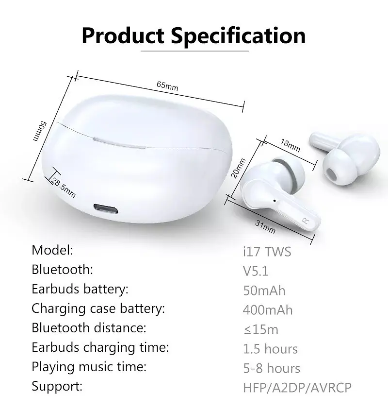 Бездротові Bluetooth навушники TWS CR-i17 із зарядним кейсом, сенсорами управління та індикатором заряду Білі - фото 5