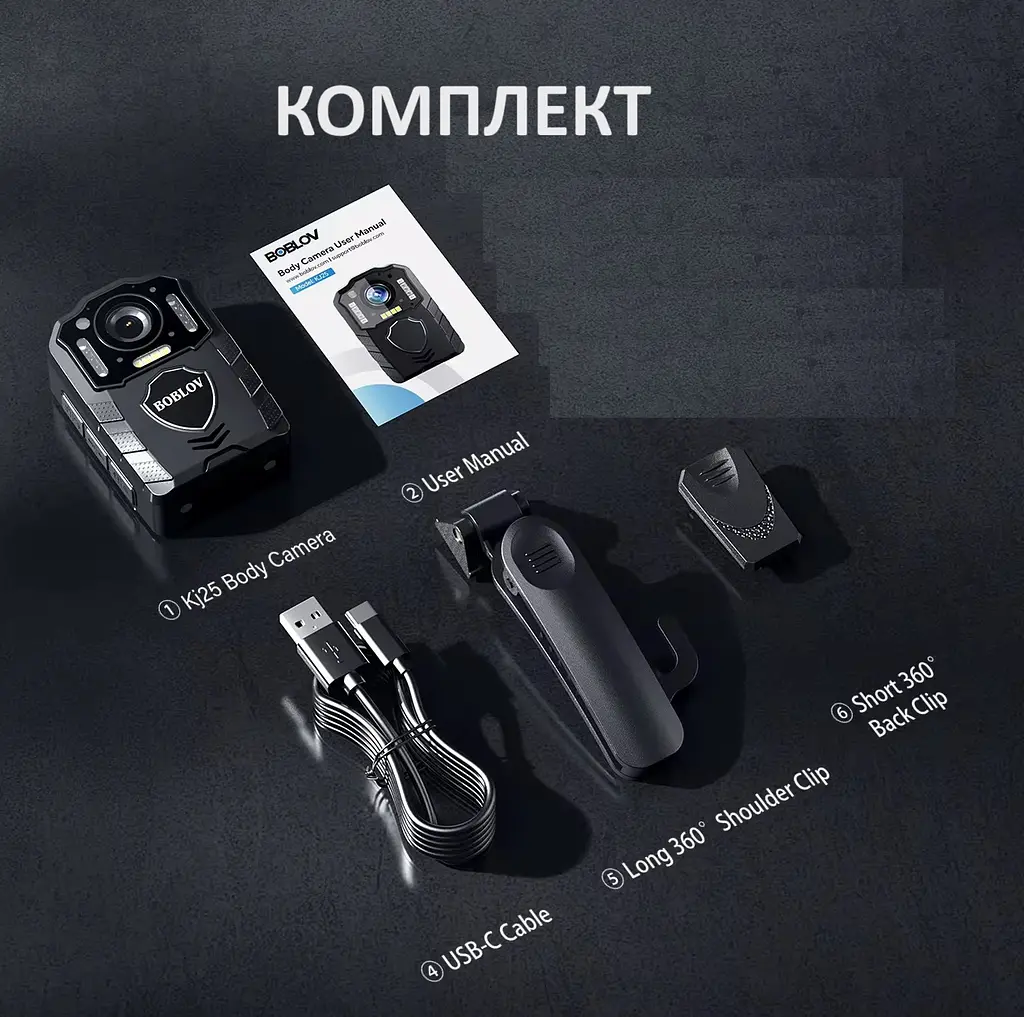 Нагрудна боді-камера Boblov KJ25 з дисплеєм 2.0 дюйма нічний запис датчик руху акумулятор 3000 мА·год - фото 7