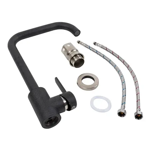 Змішувач кухонний Platinum KT 11 (3008B-FH) поворотний одноважільний з нержавіючої сталі карбон - фото 2