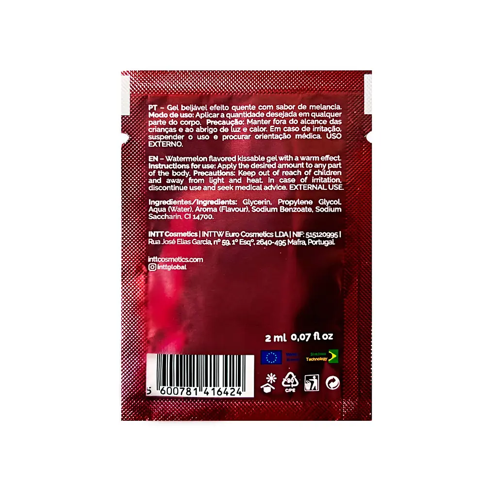 Пробник гелю для оральних пестощів з зігрівальним ефектом INTT Lick Me Kissable Gel Watermelon 2 мл - фото 2