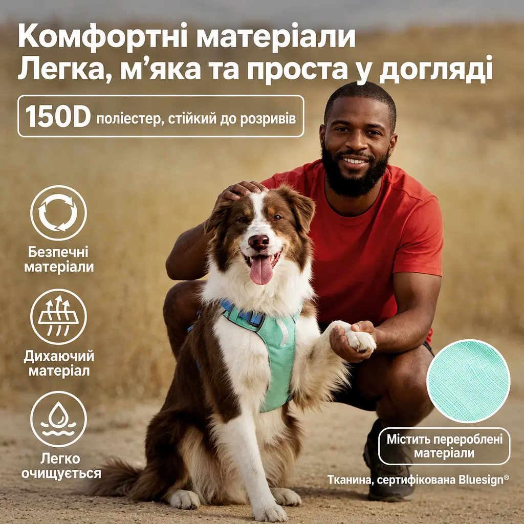 Шлея для собак Nunbell No-Pull з повідцем, регульована та світловідбивна M, Зелений - фото 5