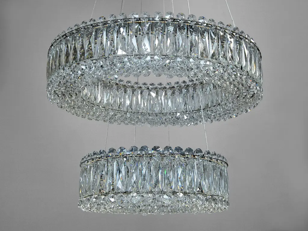 Люстра стельова LED Diasha 8693-600+400CH, 85W, хром, кришталева, регульована висота, для офісу, кафе, вітальні, спальні - фото 2