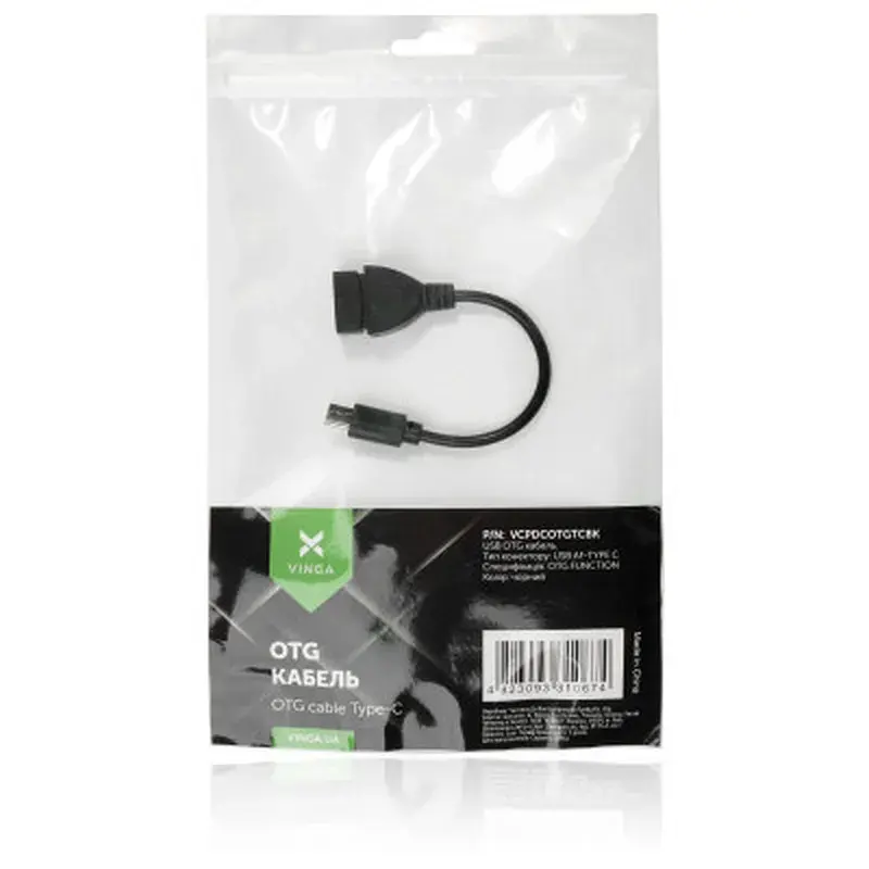 Перехідник OTG USB 2.0 AF to USB-C 0.1m Vinga (VCPDCOTGTCBK) - фото 4