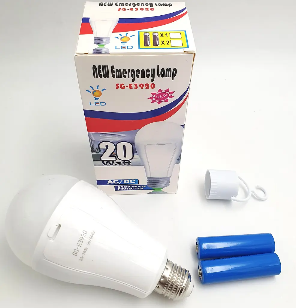 Світлодіодна LED акумуляторна лампа (знімні 2 × 18650) автономна аварійна 3 режими яскравості 20 W лампочка, цоколь E27 UKC SG-E3920 - фото 4