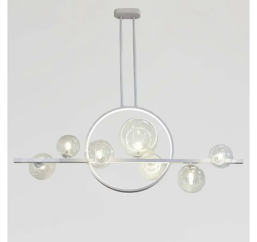 Сучасна підвісна люстра Artlight 1003/7WH біла з 7 скляними плафонами та LED-кільцем - фото 3