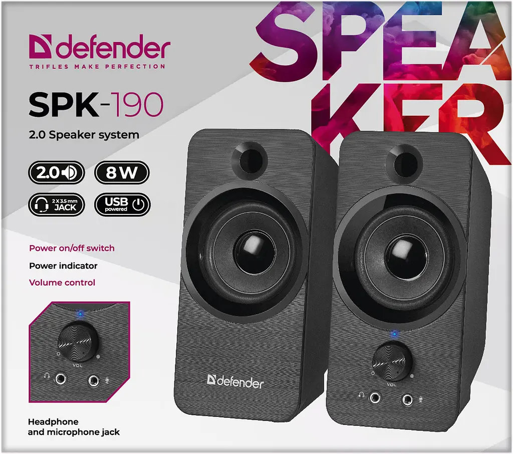 Акустична система 2.0 Defender SPK 190, 8Вт, USB, чорна - фото 4