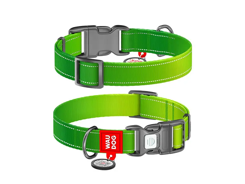 Ошейник для животных WAUDOG Nylon Mono с QR паспортом, пластиковый фастекс S салатовый (52095) - фото 2