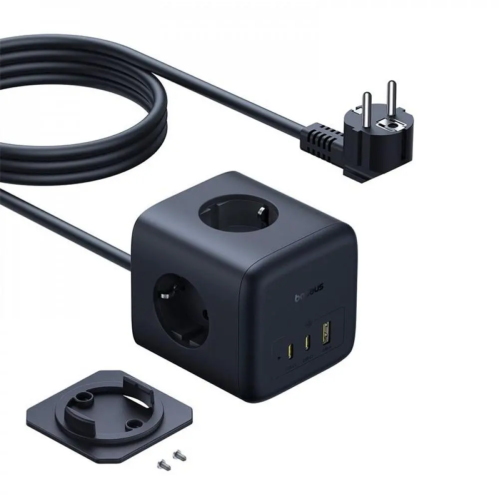 Мережевий фільтр Baseus EnerFill FA11 Cube Power Strip (3xAC + USB + 1xType-C 67W) (1.5m) black (E00082100123-00) - фото 3