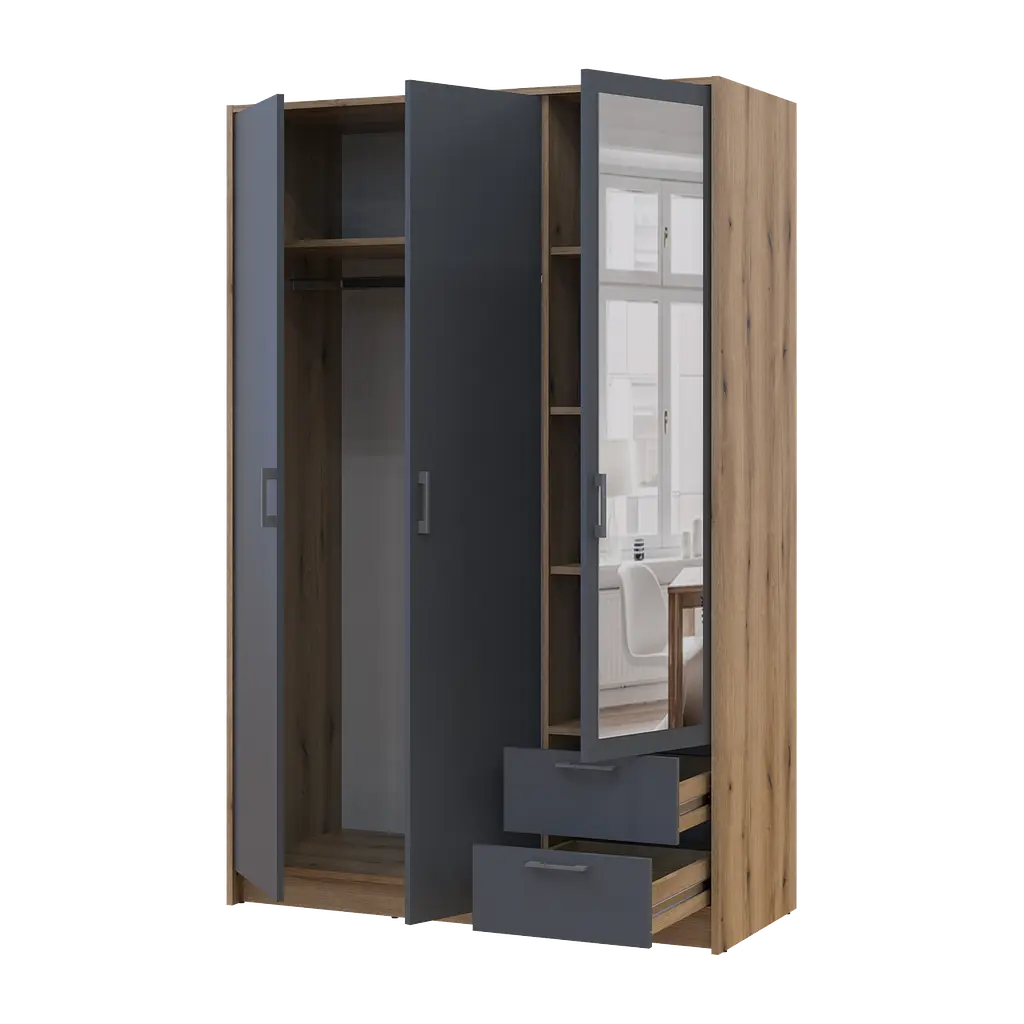 Шафа для одягу Doros Ронді з дзеркалом Дуб Артизан/Графіт 3ДСП 121х52х195 (80737816) - фото 2