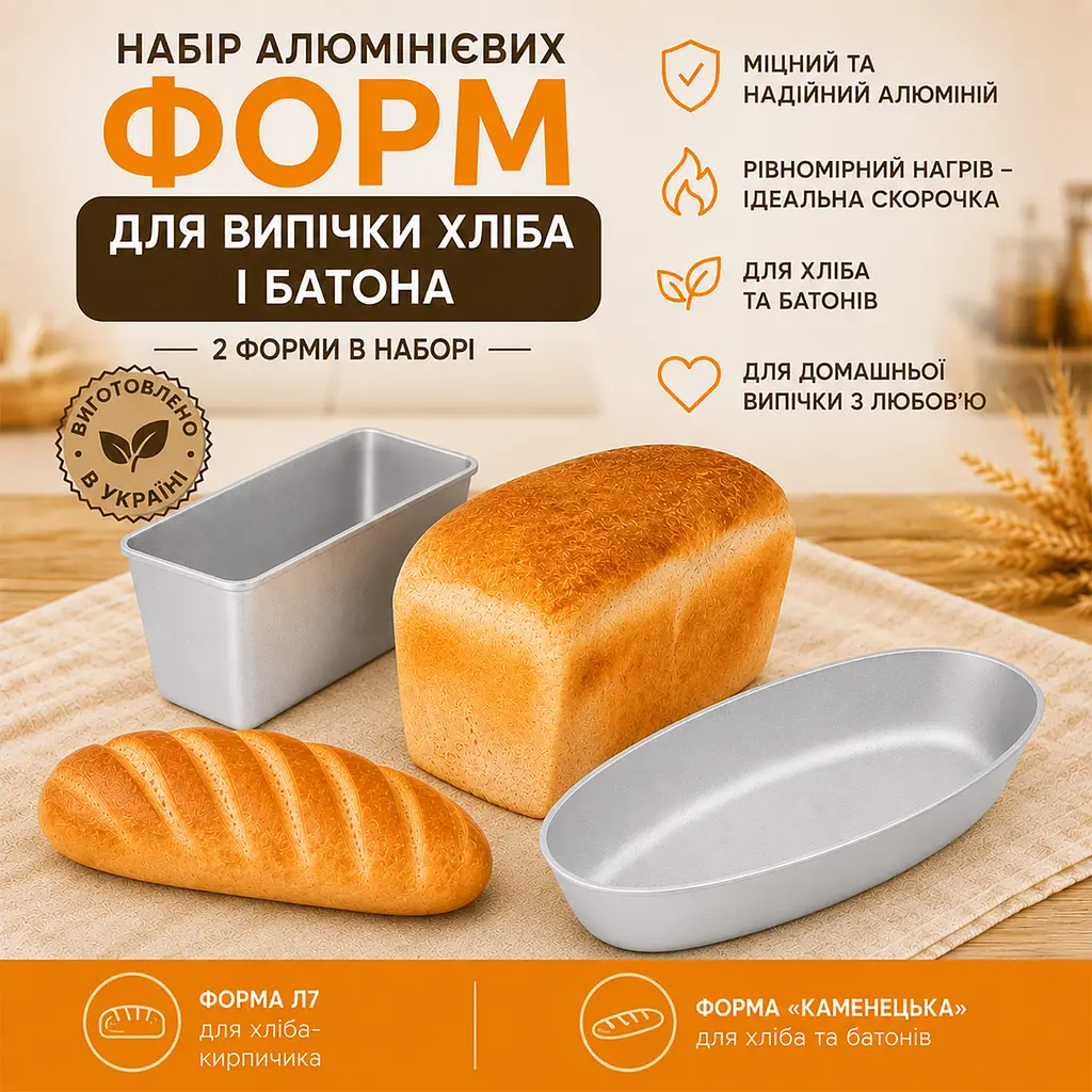 Набір литих алюмінієвих форм для випікання хліба та батону Л7 «Цеглинка» та «Кам'янецька», 2 шт. Сірий 88532 - фото 3