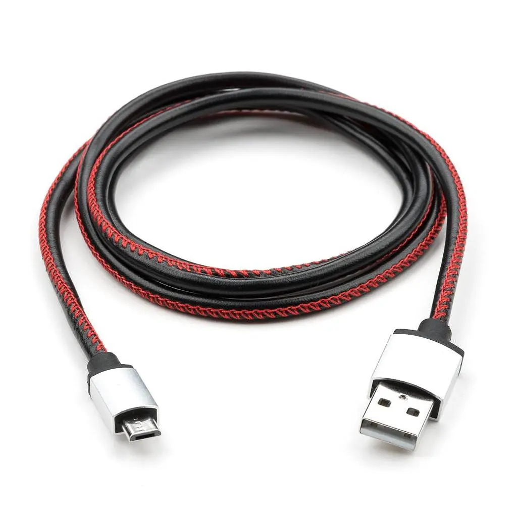 Дата кабель USB 2.0 AM to Micro 5P 1m pu leather black Vinga (VCPDCMLS1BK) - фото 2