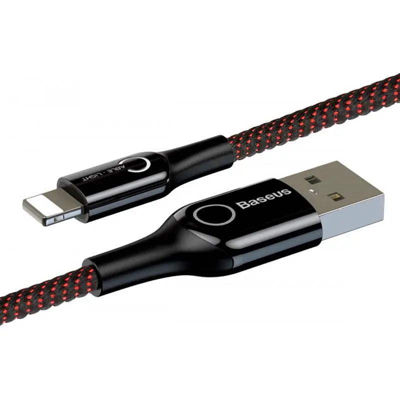 Кабель Baseus C-shaped Light Intelligent Power-off Cable USB to Lightning 2A 1m CALCD-01 Black - фото 3