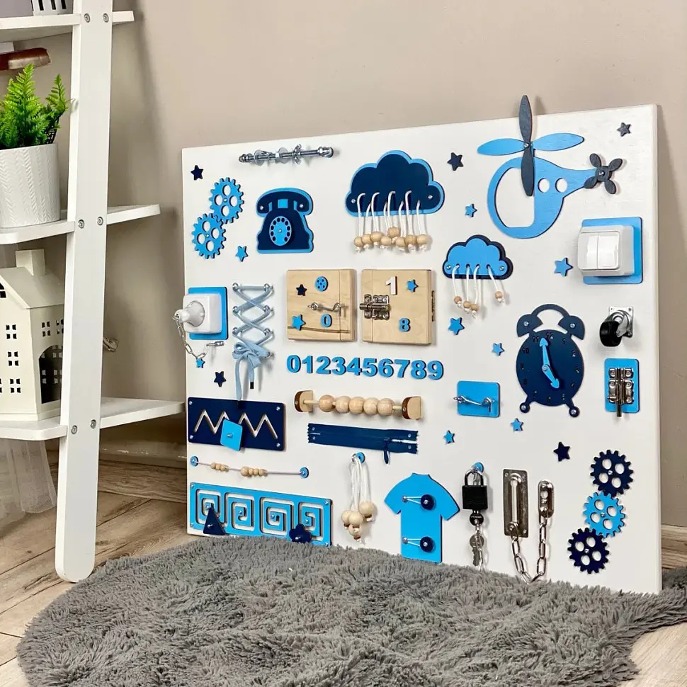 Развивающая игрушка Бизиборд по методике Монтессори TG270035370, 80х60 см, Синий - фото 3