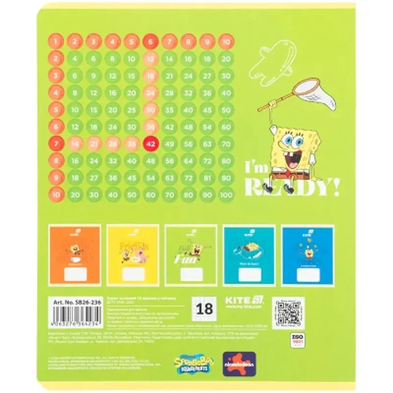Зошит Kite Sponge Bob, 18 аркушів, клітинка (SB26-236) - фото 8