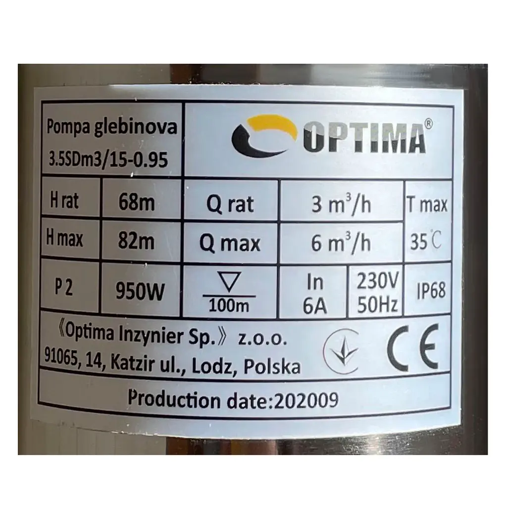 Насос свердловинний Optima 3.5SDm3/15 0.95 кВт 82 м кабель 1.5 м з підвищеною стійкістю до піску NEW - фото 5