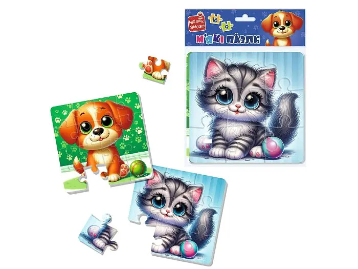 Пазли м`які Котик та песик, Vladi Toys, 2 пазли 9 і 16 ел.