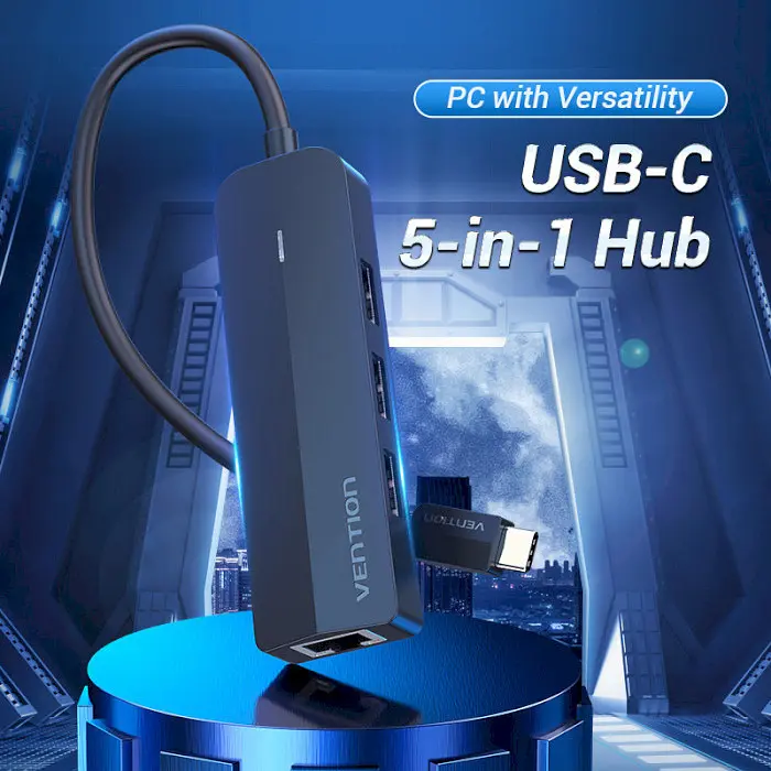 Usb-хаб Vention Usb-C to Usb 3.0x3 / RJ45 / Micro-B Hub 0. 15M чорний ABS Type - фото 2