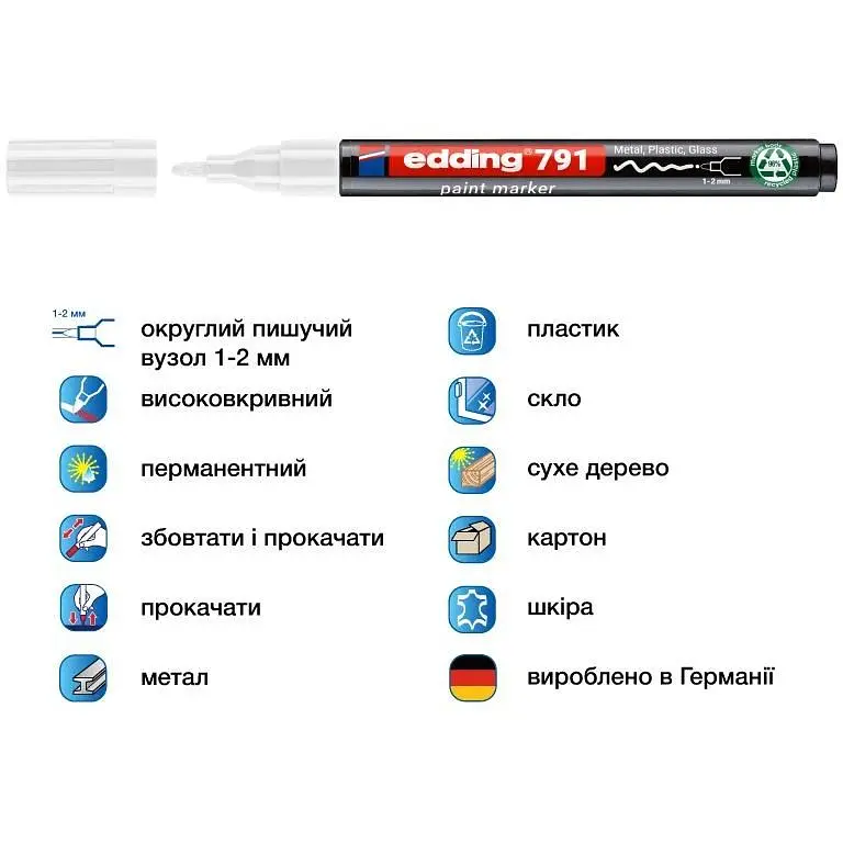 Маркер Edding Paint e-791 1-2 мм круглий білий (e-791/11n) - фото 2