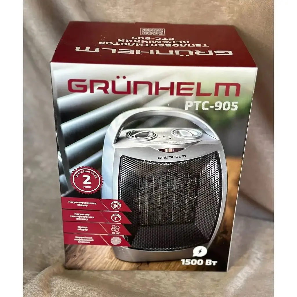 Тепловентилятор Grunhelm PTC-905 обігрівач дуйчик керамічний нагрівальний елемент 1500 Вт сірий - фото 4