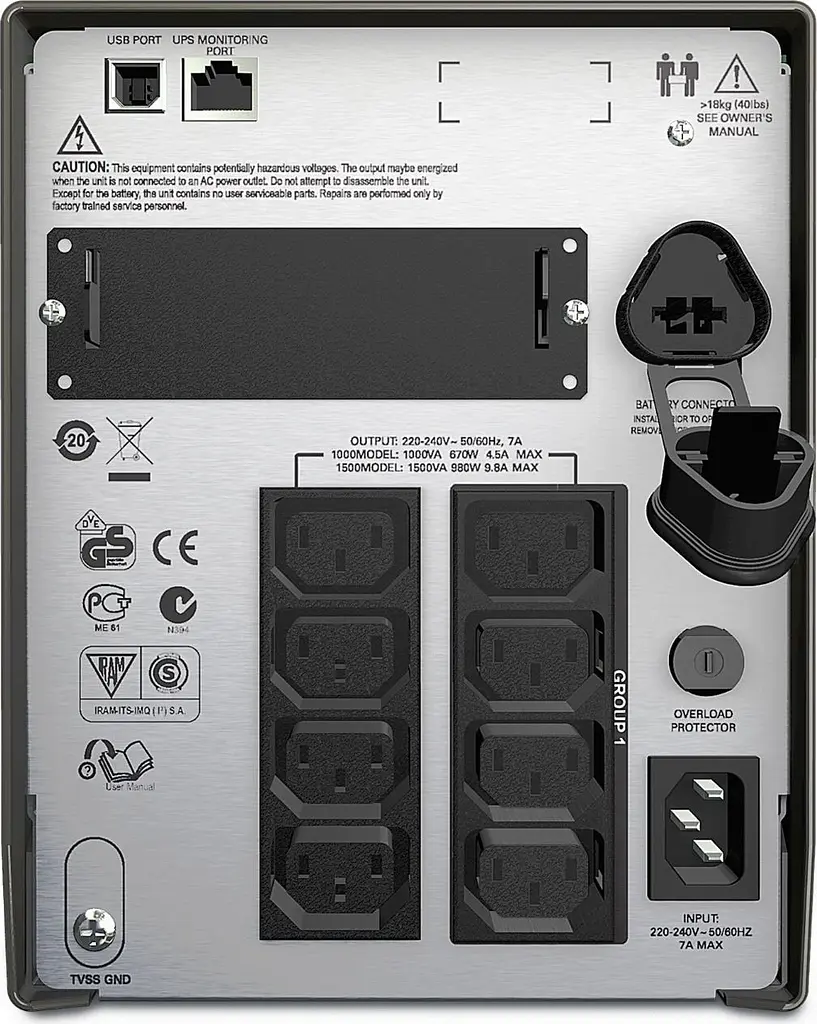 Джерело безперебійного живлення APC Smart-UPS 1500VA LCD, Lin.int., AVR, 8 х IEC, SmartSlot, USB, RJ-45, метал (SMT 1500I) - фото 6