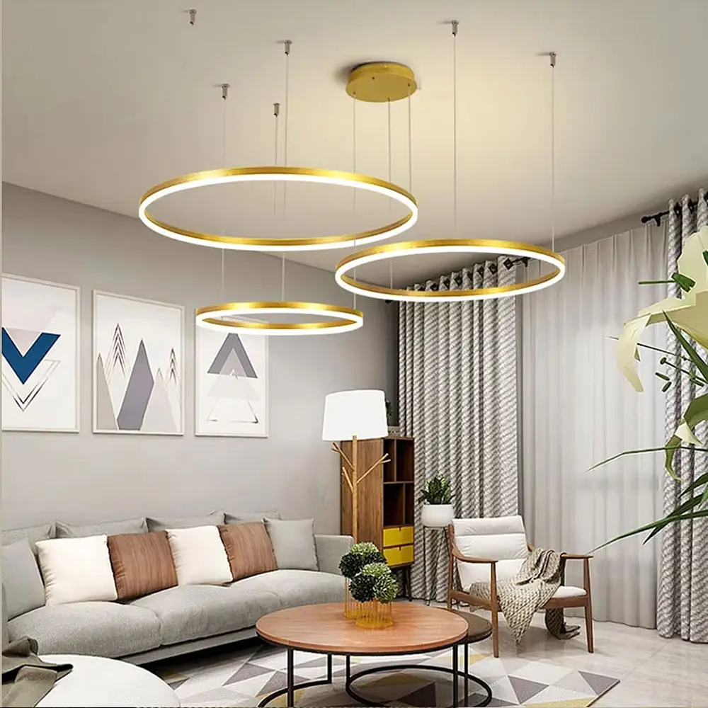 Светодиодная люстра на три кольца в латунном каркасе Ст. 9009 Br GD | Line F - фото 3