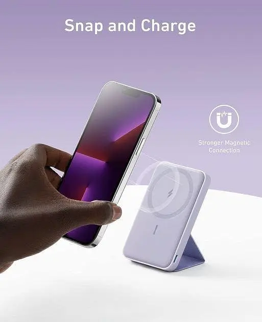 Магнитный павербанк Anker 622 MagGo 5000 mAh 12 W с беспроводной зарядкой и подставкой фиолетовый - фото 2