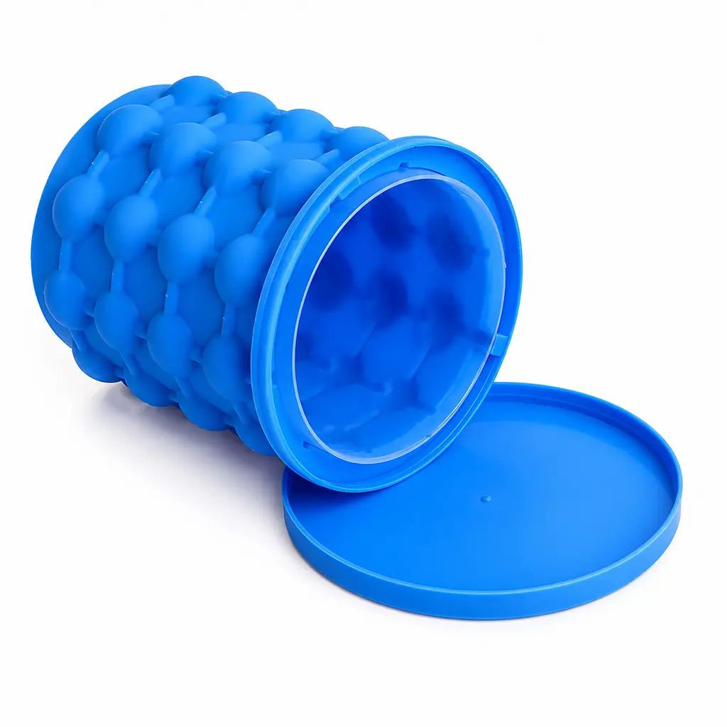 Силіконова форма відро для льоду з кришкою Ice Cube Maker Genie для охолодження напоїв Блакитний 88476 - фото 4