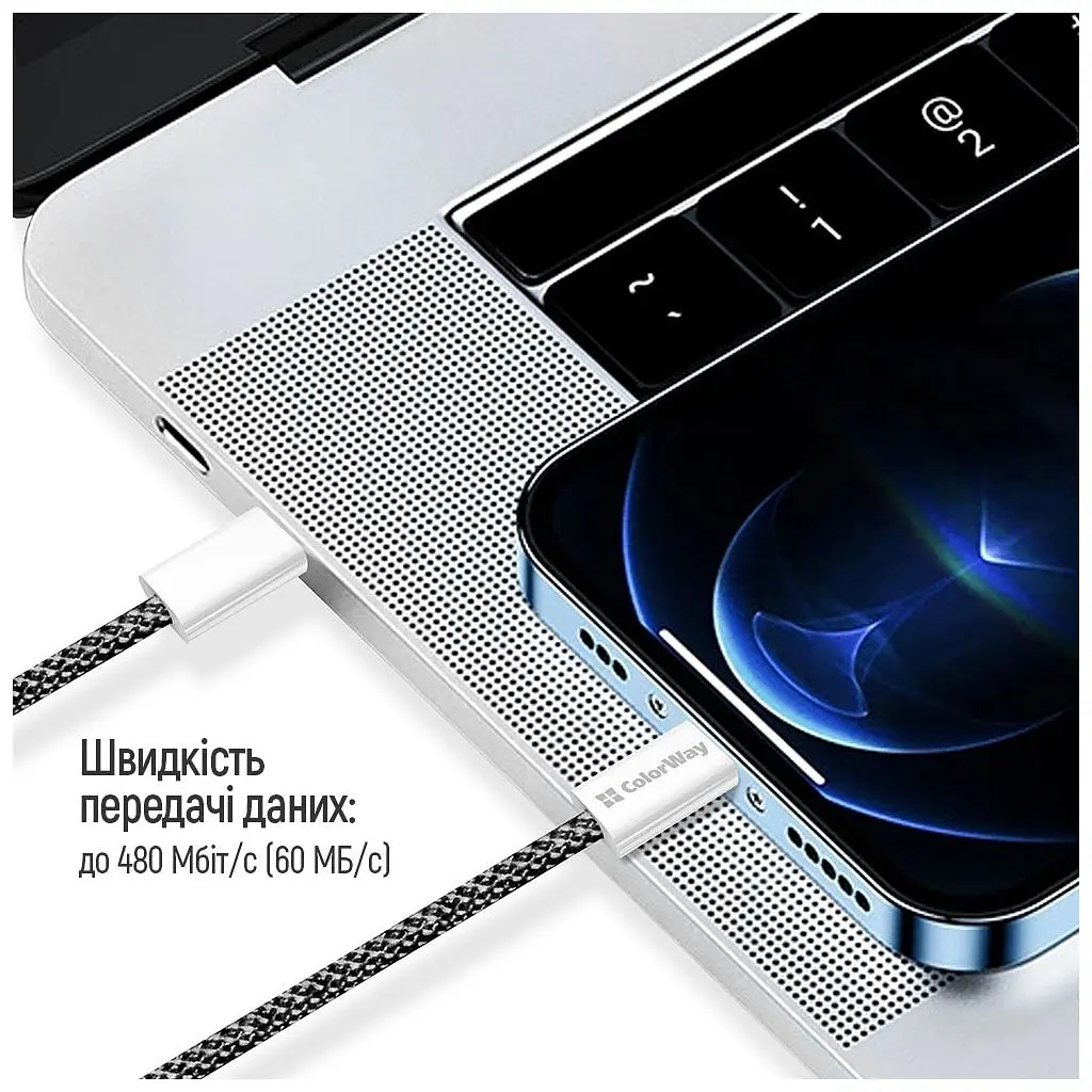 Дата кабель USB-C to USB-C 2.0m (braided cotton) (PD Fast Charging 60W) 3.0А black ColorWay (CW-CBPDCC068-BK) - фото 9