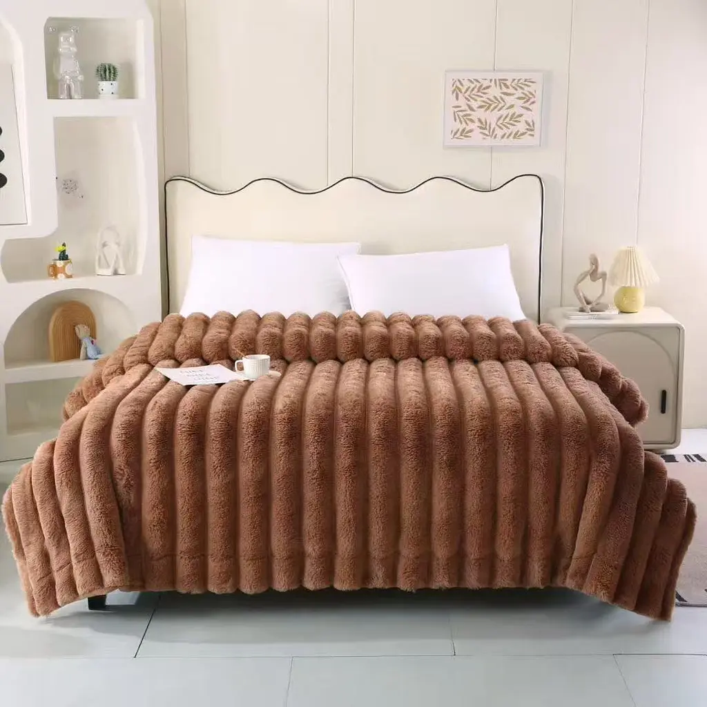 Плед Dushka Home Шиншила в смужку 21768 200х230 см коричневий