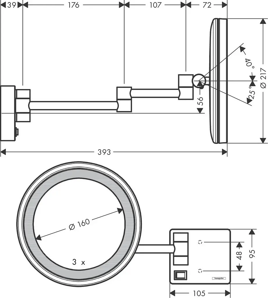 Косметичне дзеркало Hansgrohe AddStoris з підсвічуванням LED matt white 41790700 - фото 2