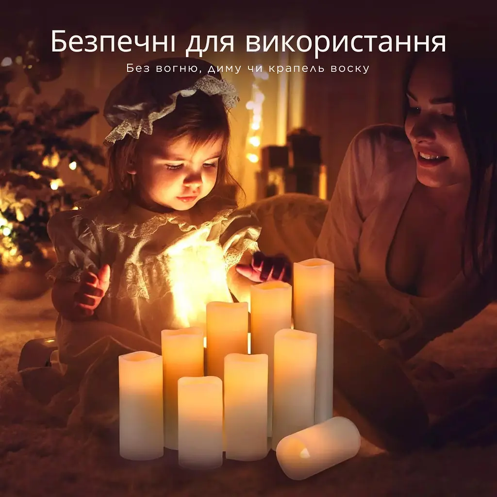 Набір світлодіодних LED свічок Niki Light 9 шт лед свічка з імітацією воску різних розмірів з пультом керування тепло біла - фото 6